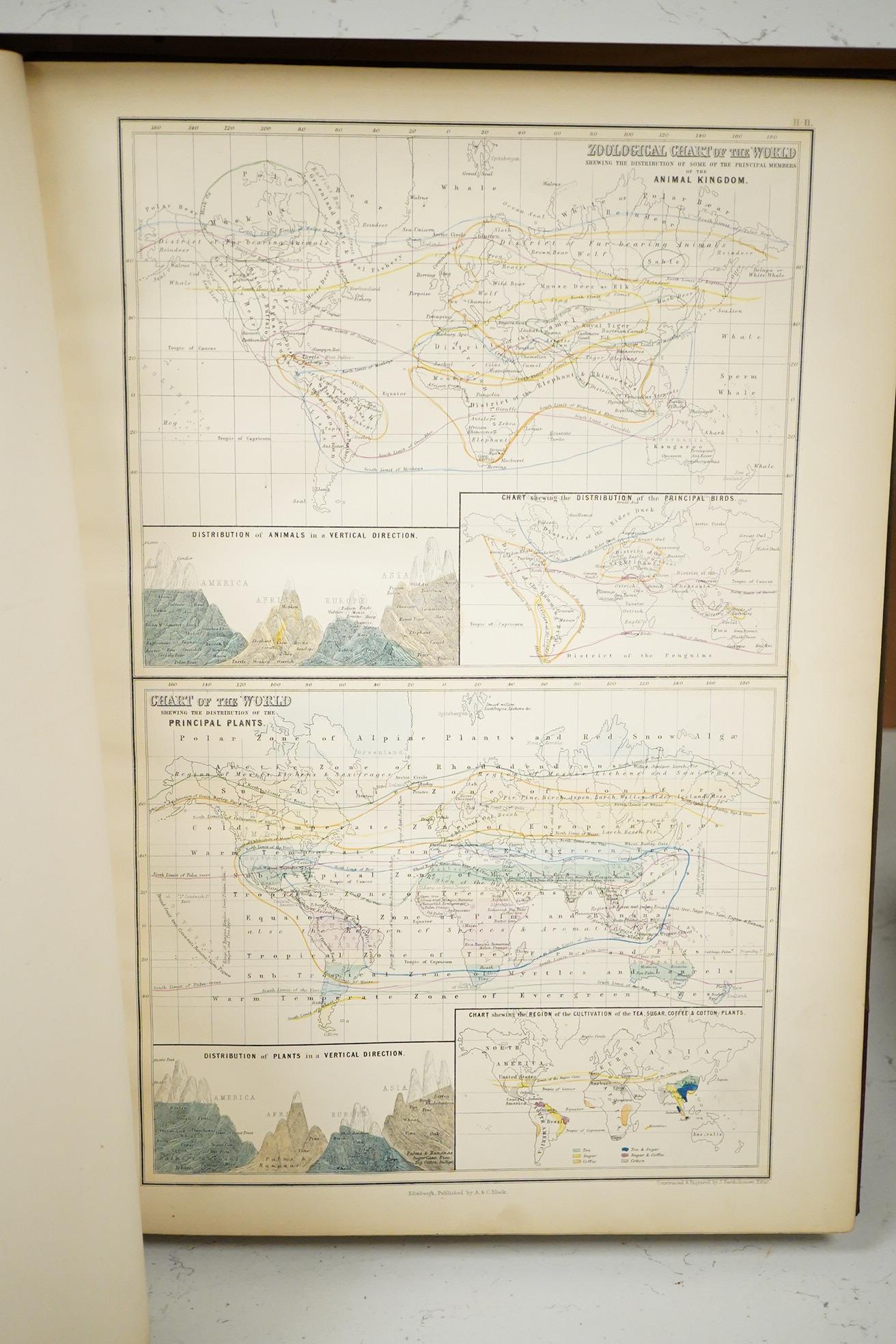 Hall, Sidney and Others - Black's General Atlas ... new edition. 70 maps (mostly coloured and several d-page); newly rebound maroon half morocco (original leather spine mounted and cloth covers preserved), ge. (by Farnbo